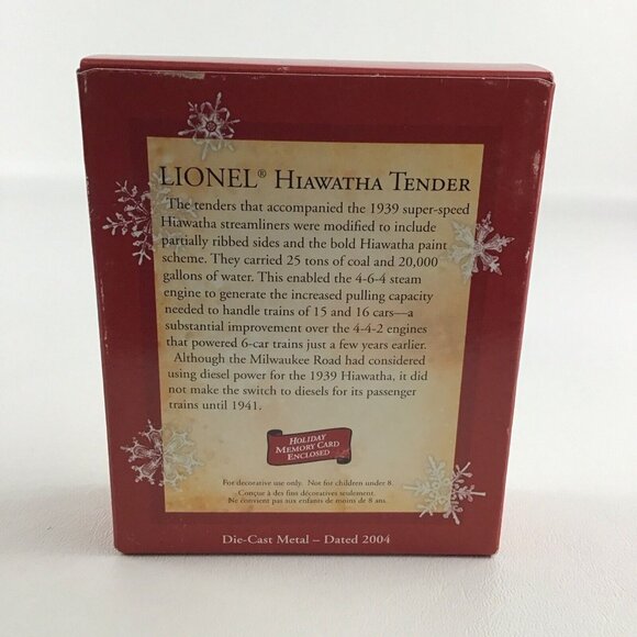 Hallmark Keepsake Christmas Ornament Lionel Train Hiawatha Tender Die Cast 2004 - Picture 3 of 6